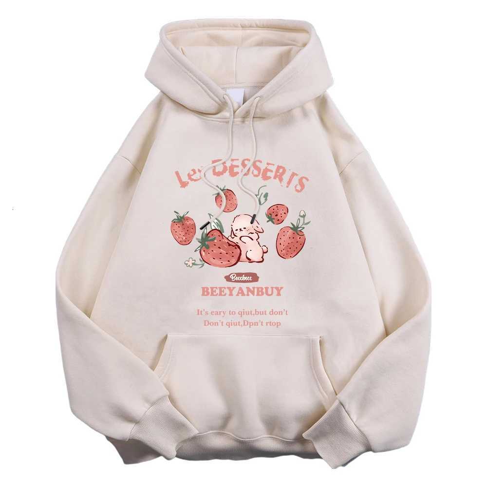 Fashion Womens Hoodie Cute Strawberry and Rabbit Printed Sweatshirt Pocket Soft Warm Breathable Pullover Autumn Winter Hoodie XJ250717