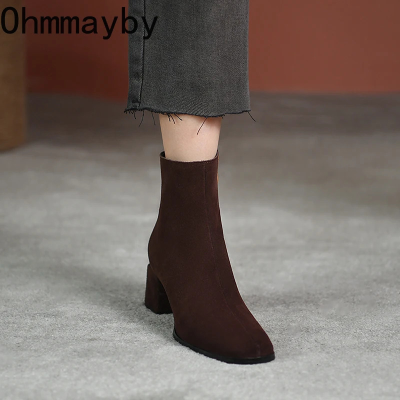 Vintage Suede Women Ankle Boots Fashion Thick Heel Short Booties Autumn Winter Womens Shoes 250717
