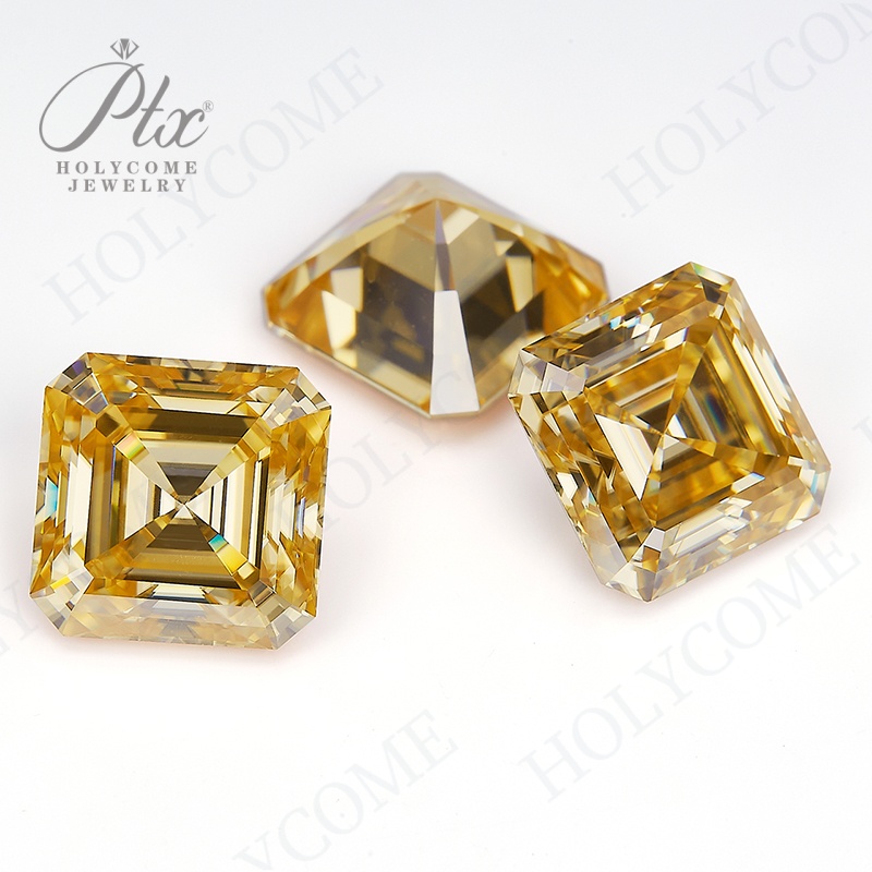 Moissanite Stone Asscher Cut Champagne Original Color VVS1 Gemstone GRA Certificate Various Sizes High Quality Synthetic Moissanite Diamonds