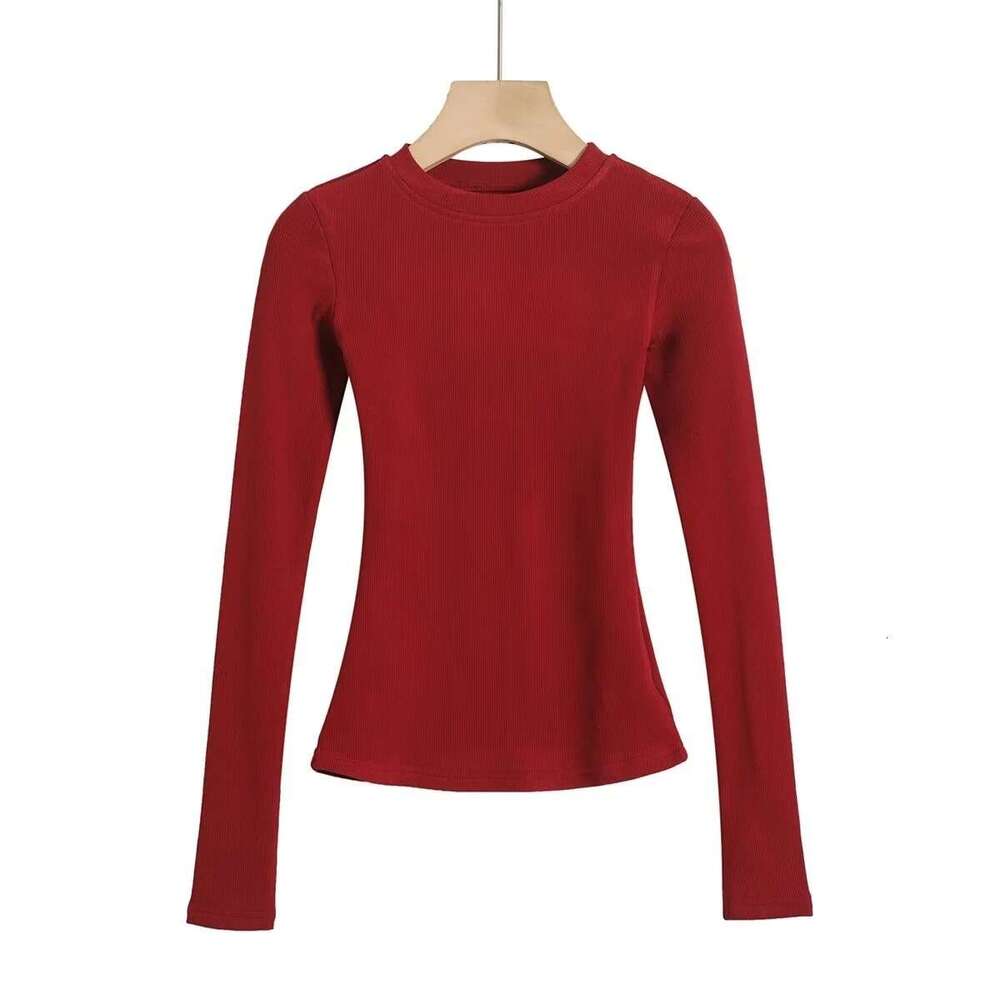 Kardashian Style Hot Girl Sexy Basic Base Shirt Tight T-Shirt Women Long Sleeve Round Neck Slim Top Ins B5