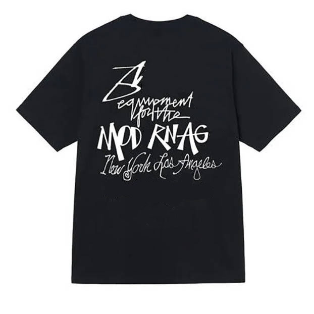 24SS Men's Cotton Letters Print T-shirt Personalised Signature STU Brand Quick Dry Photo Print Harajuku Style Men's Short Sleeve