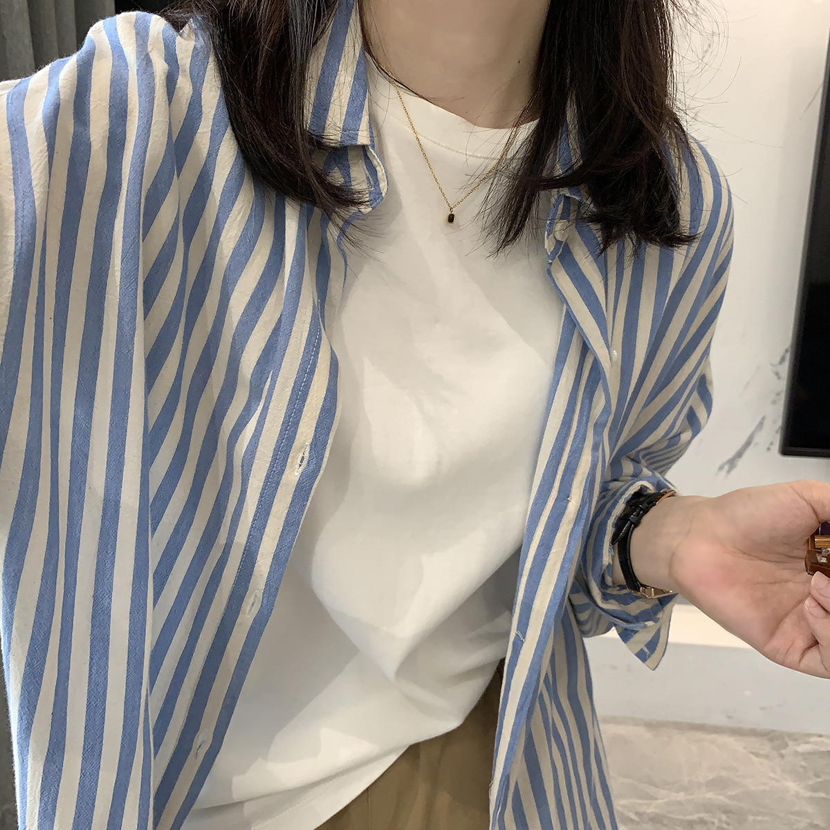 Spring is Not Late~ Lightweight Sun Protection Cotton Linen Breathable Loose Plus Size Jacket 2023 Summer Sunshade Striped Long Sleeve Shirt