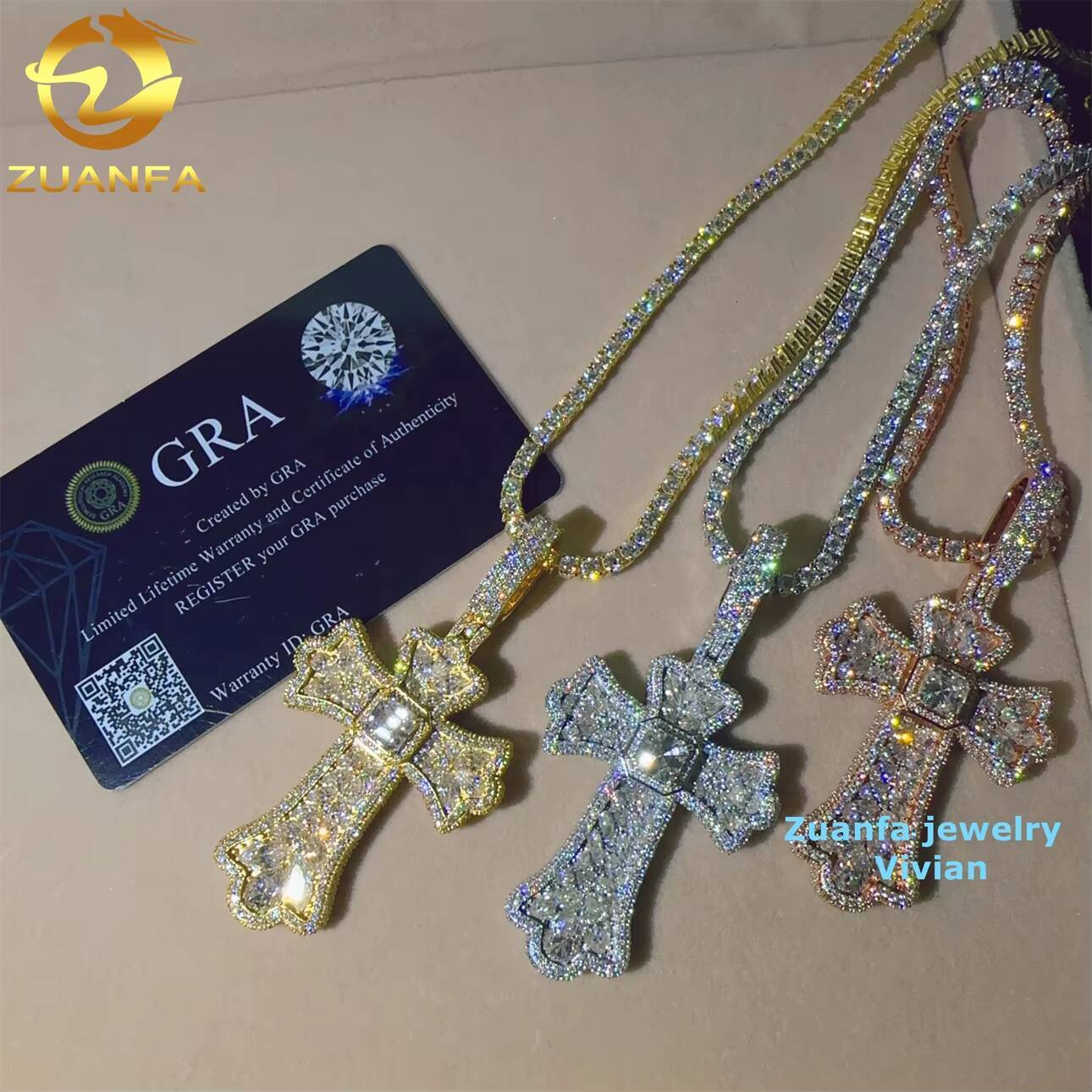 Custom Hip Hop Moissanite Diamond Pendant VVS Color Sterling Silver 925 Iced Fine Jewelry Moissanite Cross Pendant