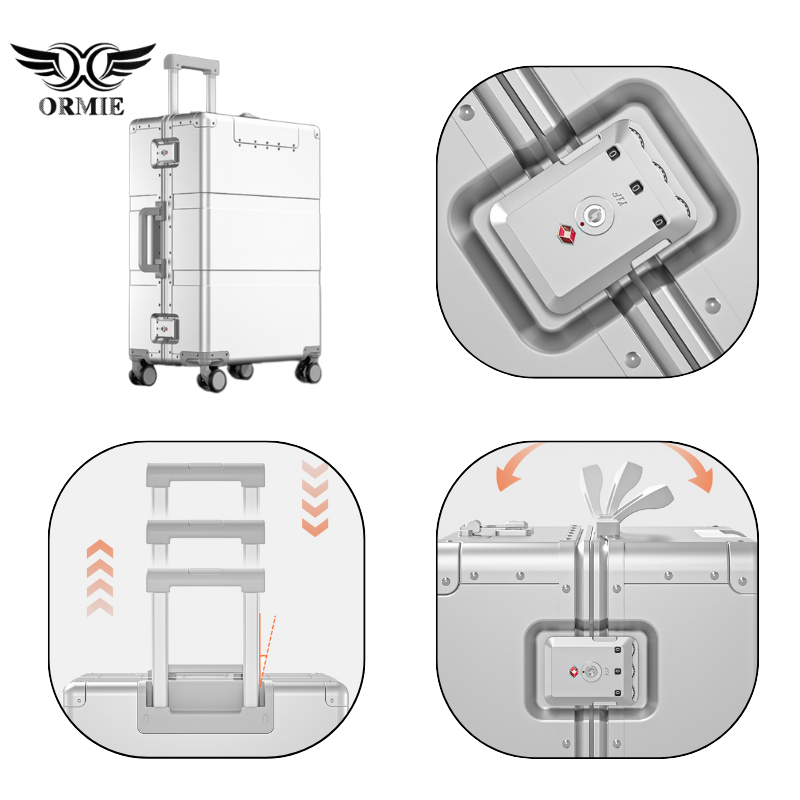 Aluminum Magnesium Gold Travel Suitcase with Password Lock for Men & Women - Large Capacity Universal Wheel Luggage