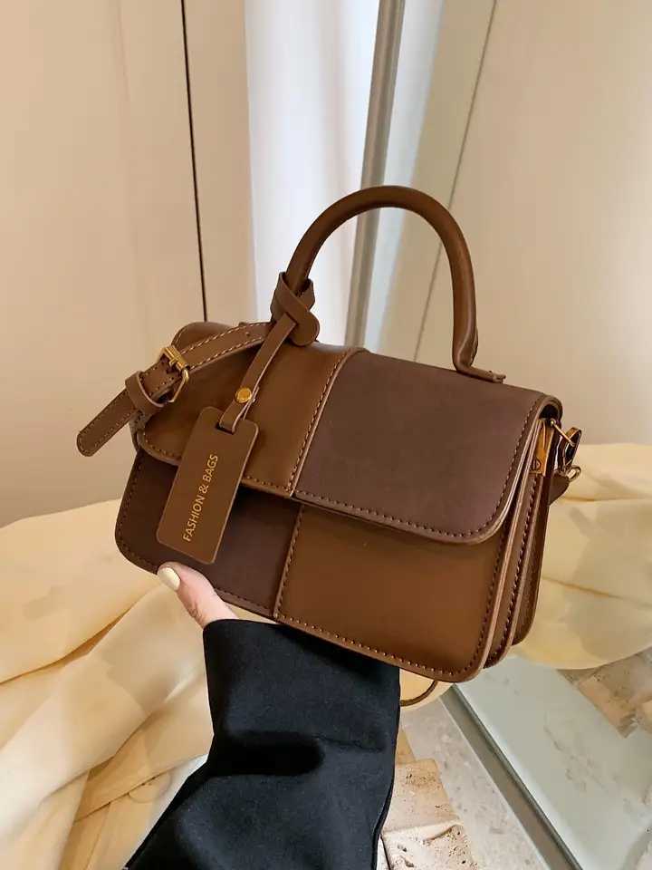 Burgundy PU Leather cross color design niche handbag versatile crossbody small square bag Y250718