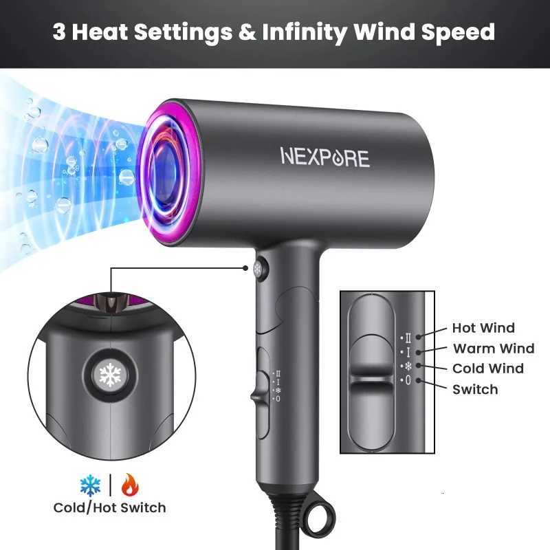 1800W Professional Ionic Hair Dryer for Hair Care Powerful Wind for Hair Drying 2 Attachments Grey W250718