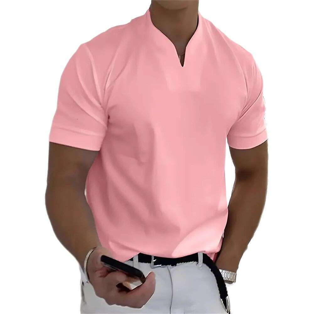 Summer New Fitness Sports V-Neck Men's Elastic Short Sleeve T-Shirt Slim Fit B5