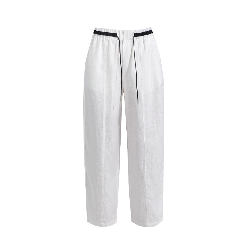 Xinge White Slimming Hip-Covering Linen Office Women's 2025 Summer Thin Elastic Waist Nine-Point Pants Comfortable