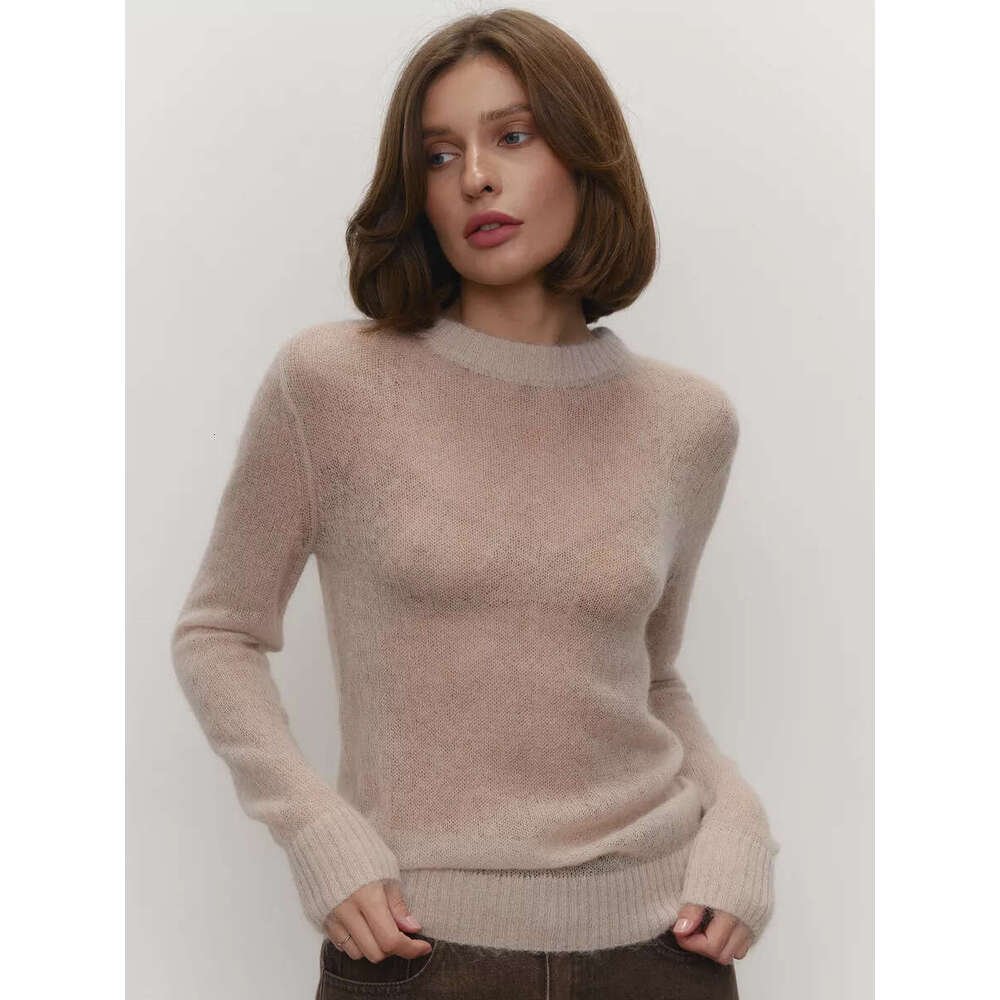 Spring Summer New Thin Sweater Cover-Up Women Round Neck Style Transparent Basic Knitwear Candy Color B5