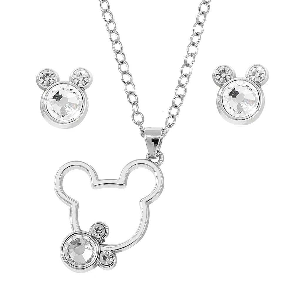 Simple Shiny Zircon Minnie Pendant Necklaces Earrings for Girls Jewelry Set Collar Accessories Gift X250718