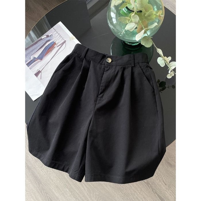 Cotton with Hemming American Style Suit for Women Summer Thin Loose Slimming Women's Pants Wide-Leg Five-Point Shorts