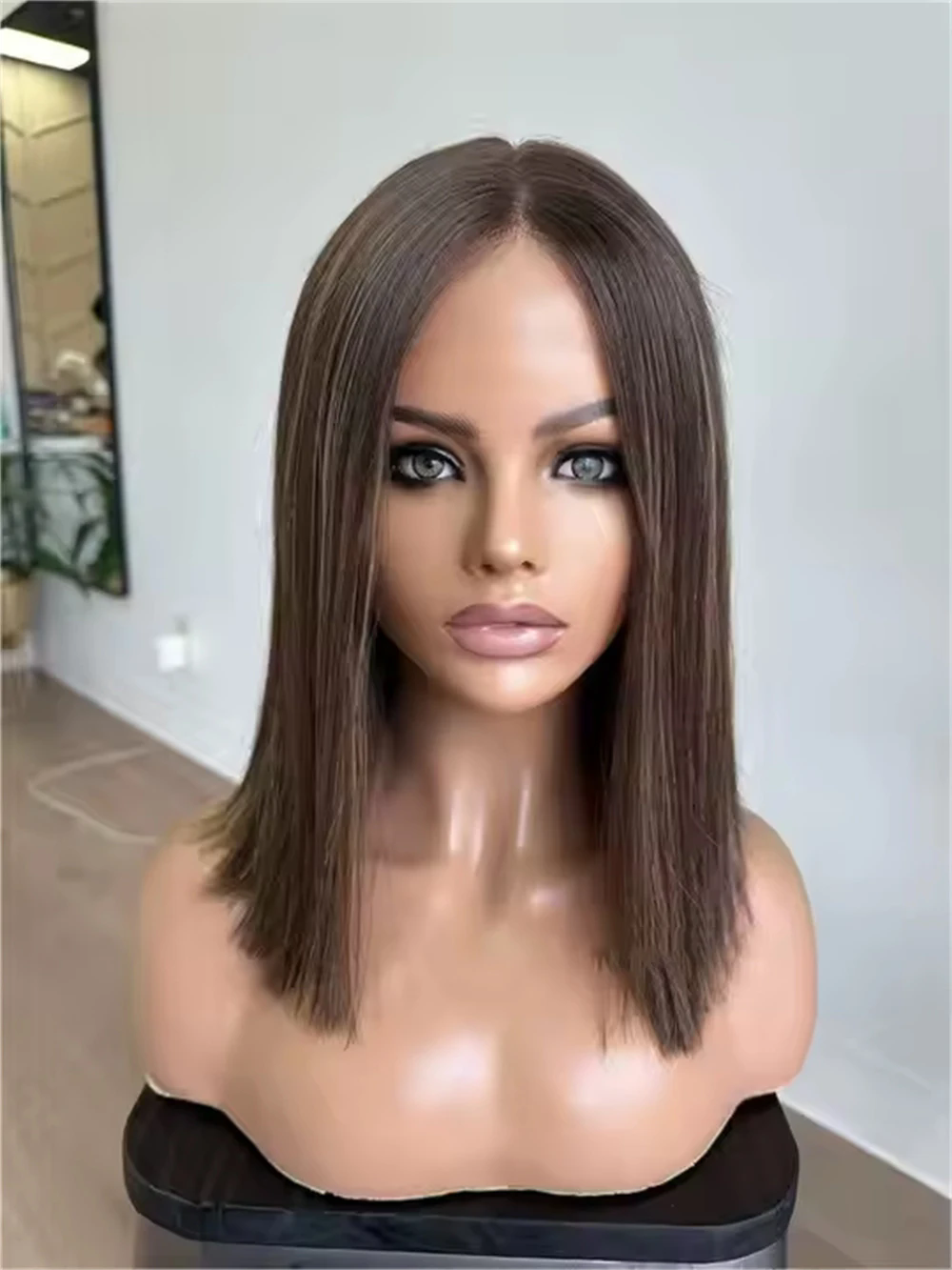 Brown Brunette Highlight virgin human hair Lace Front Wig Short Bob Wigs 13x4 Realistic Look Straight Glueless Wig Blonde Wig For european