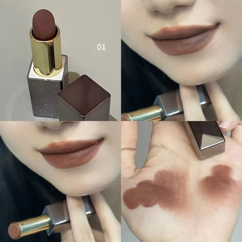 Sexy Matte Punk Dark Brown Lipstick Waterproof Lip Gloss Long Lasting Non-Stick Cup Smoked Matte Lipstick Korean Makeup Cosmetic 250716