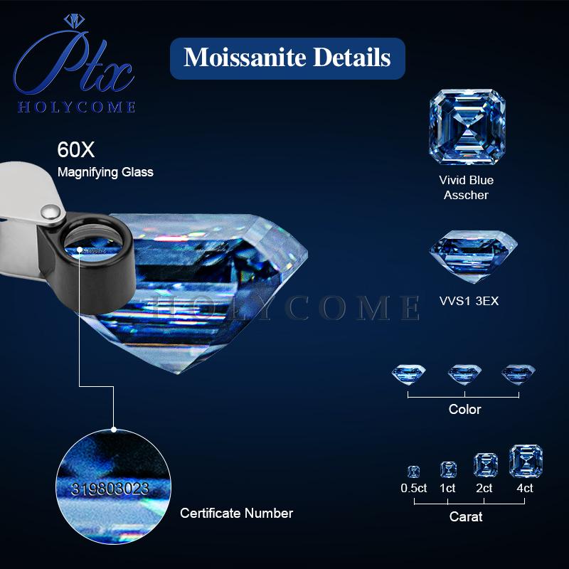Never Fade Vivid Blue Loose Moissanite Stone Asscher Cut 0.5-10CT Various Shapes GRA Certified VVS1 Moissanite Diamond Ring Earrings Necklace Jewelry 