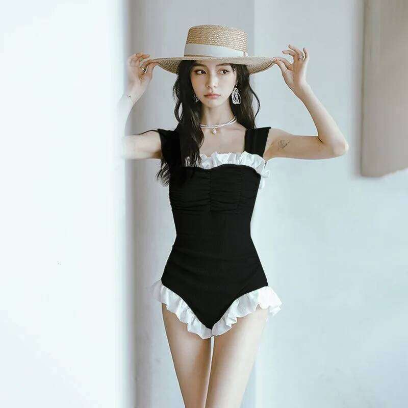 2025 New Fashionable Slim Solid Color Summer Pit Cloth Swimsuit