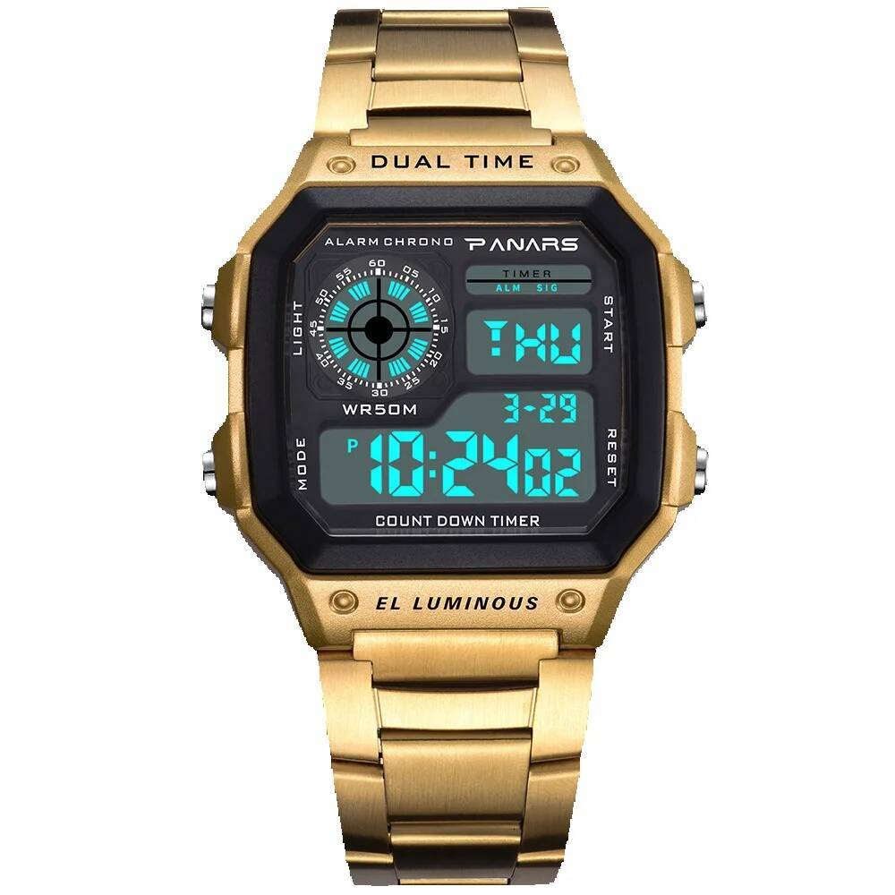 Square Classic Retro Waterproof Multi functional Sports Electronic Watch Square Fashion Electronic Watch Same Style Luminous Alloy Watch