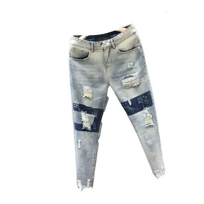 igh Quality Cargo Pants Mens Casual Pencil Pants Slim Solid Jeans with Distressed Design 2025 New Fashion Trend Trousers X2507181