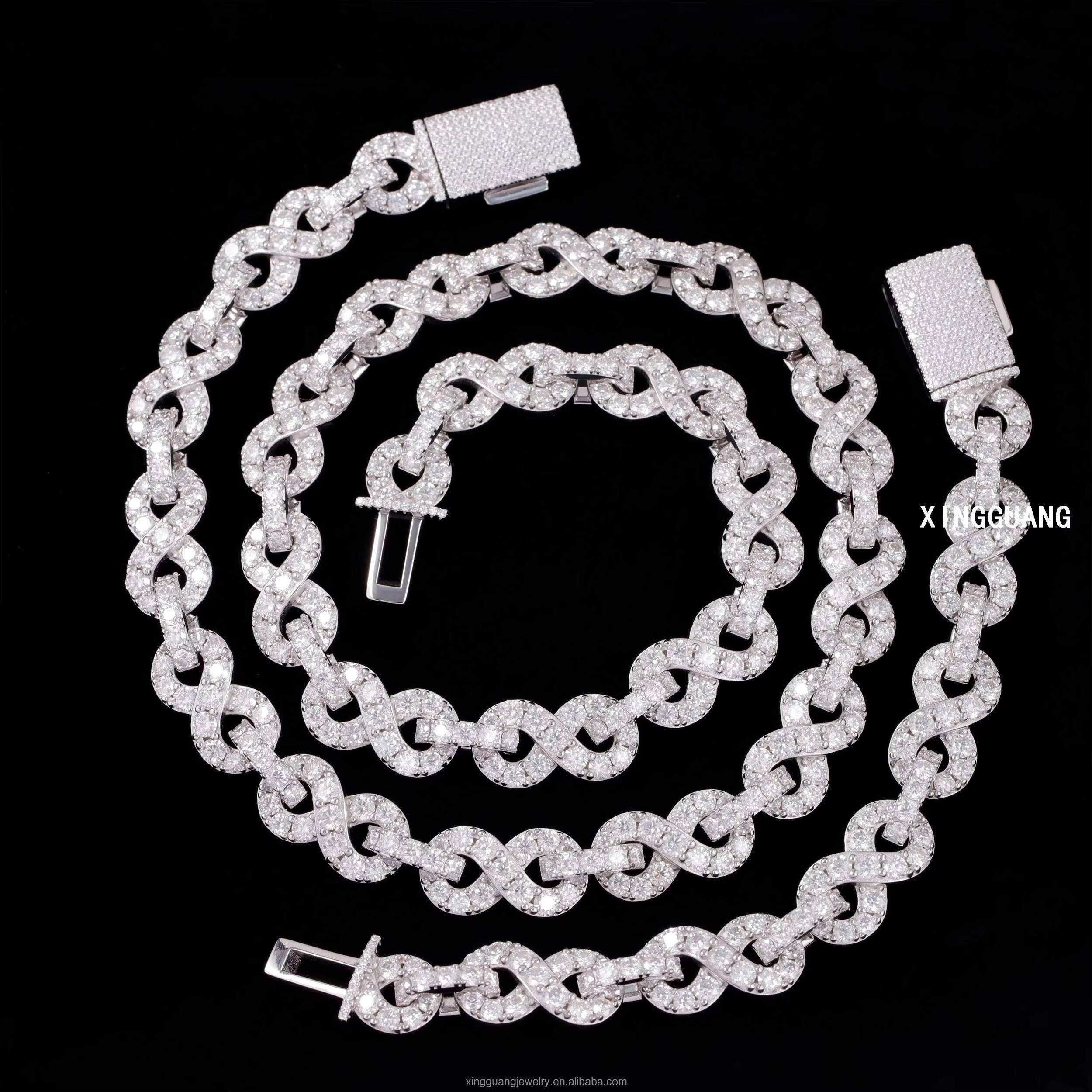 New Arrival 13mm Infinity Link Cuban Bracelet 925 Sterling Silver Men Hip Hop Bracelet VVS Moissanite Diamond Cuban Bracelet