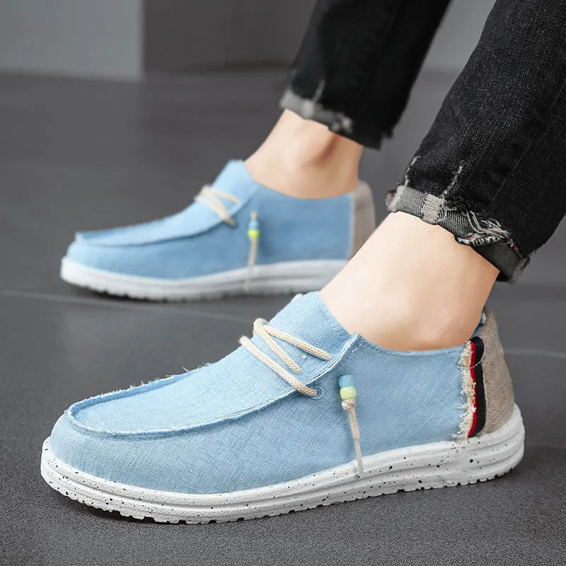 Spring Summer Blue Mens Casual Boat Shoes Lightweight Slip-on Driving Shoes Men Low-cut Breathable Canvas Men Shoes Loafers 250716