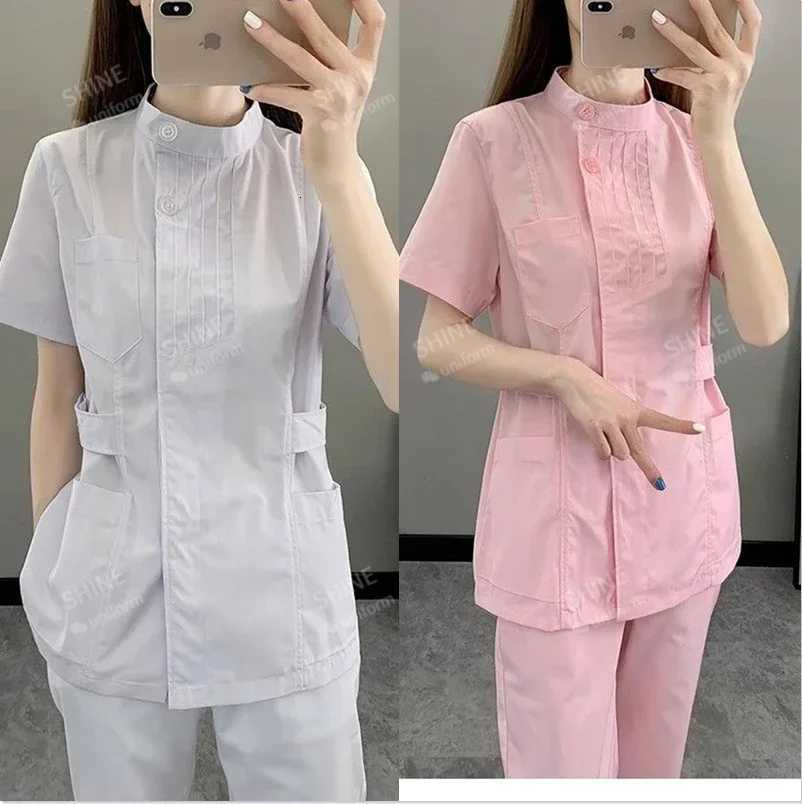 white Medical Uniforms Women Nursing Clothes Beauty Costume Nurse Scrubs Sets Doctor Dentist Workwear Clinical salon Tops Pants Z250718