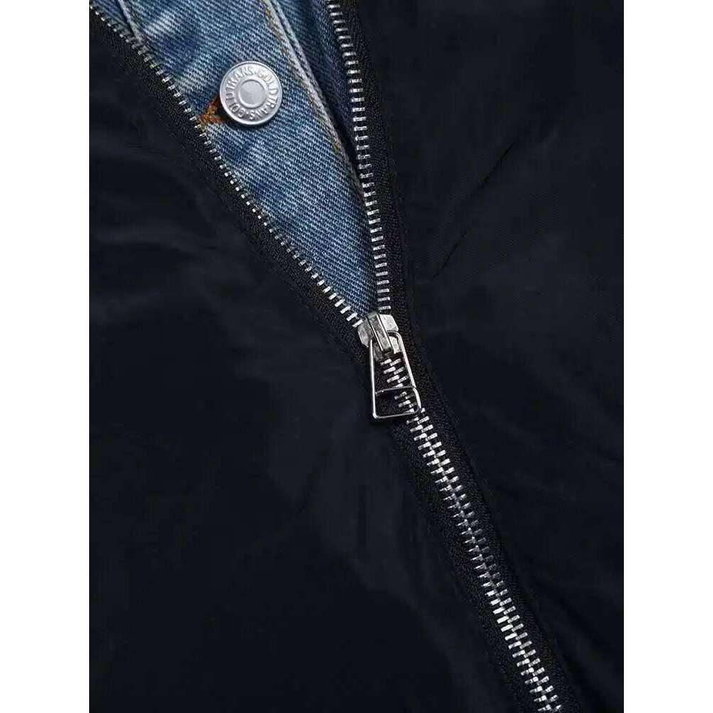 EAM Blue Denim Color-Block Jacket Loose Fit Big Size New Lapel Long Sleeve Women Coat Fashion Spring Autumn 2025 1Df151905