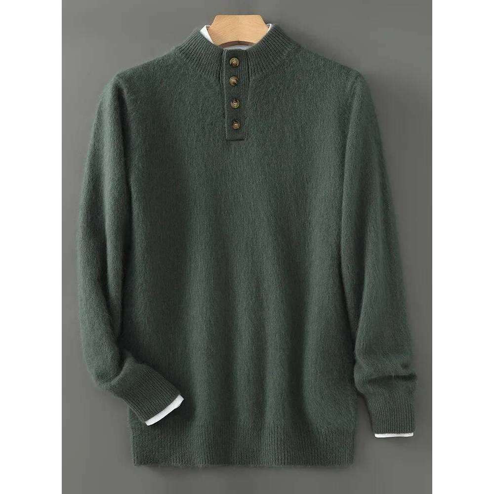 High Quality Men 100% Sweater Mock Neck Mink Cashmere Pullover Autumn Winter Long Sleeve Knitwear Smart Casual Top