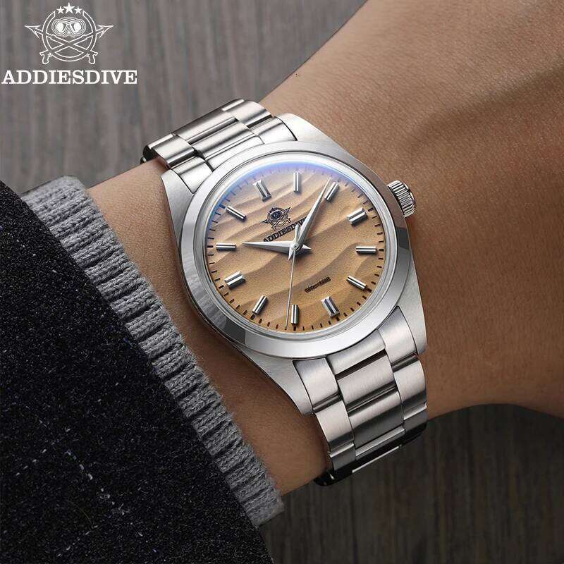 ADDIESDIVE Men's Sand Dial 36mm Quartz Watch 100m Waterproof 316L Stainless Steel AR Coated Dome Glass WristWatch for Men free shipping