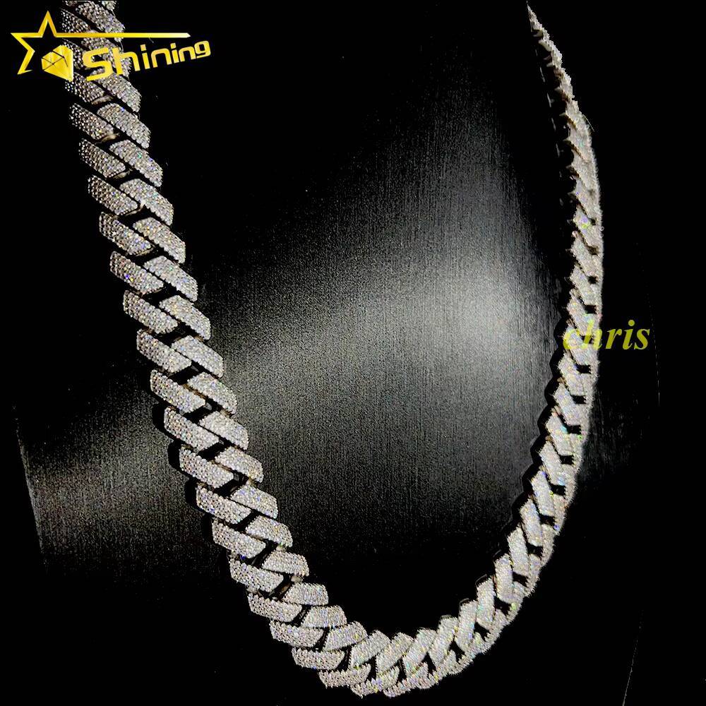 15mm 2rows Vvs Moissnaite Iced Out Hip Hop Jewelry Hot Sale Dropshipping S925 Moissanite Cuban Chain