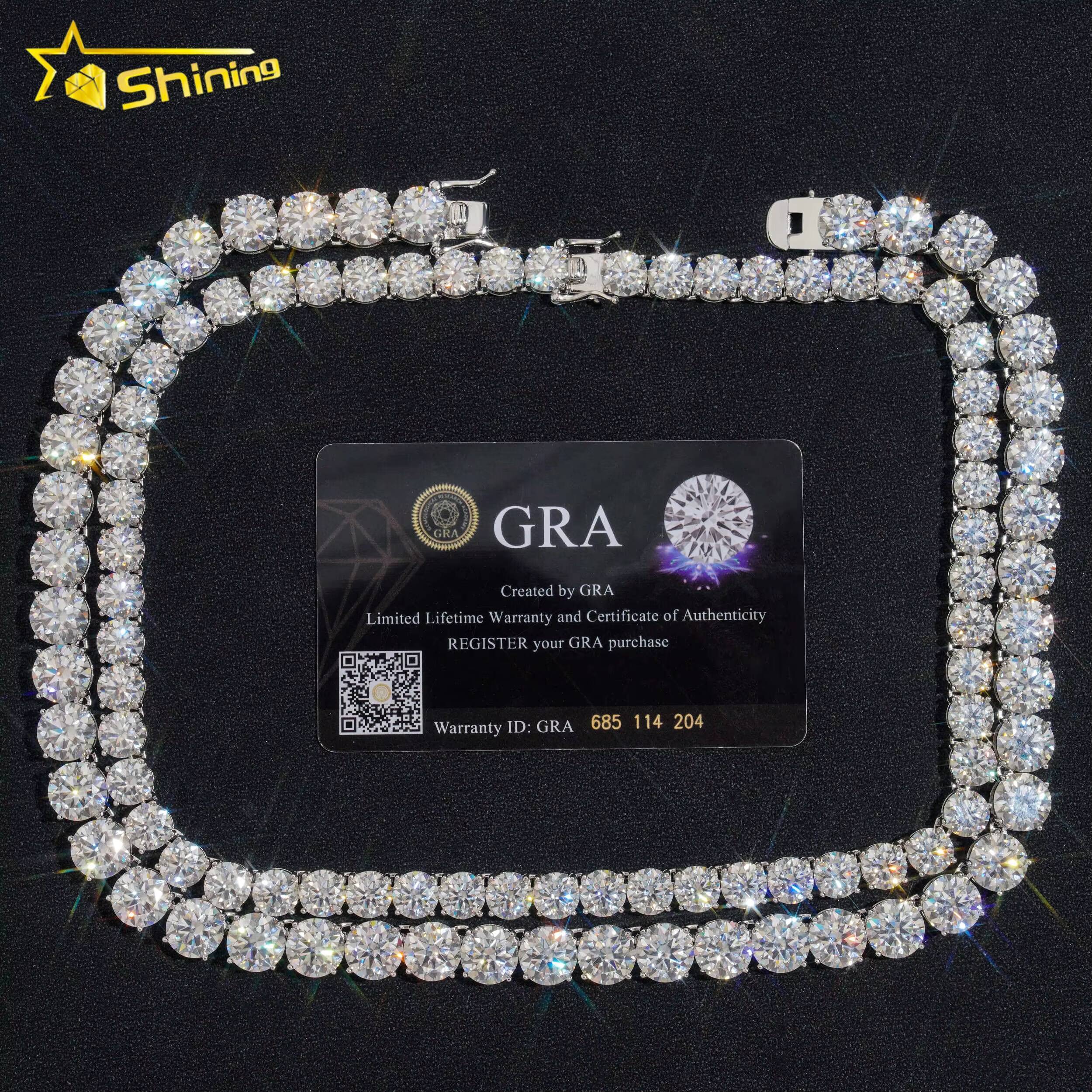 New Stock 8mm 10mm Big Hip Hop Necklace Luxury Bling 925 Silver Gold Plated Claw Set Lab Diamond Moissanite Tennis Chain