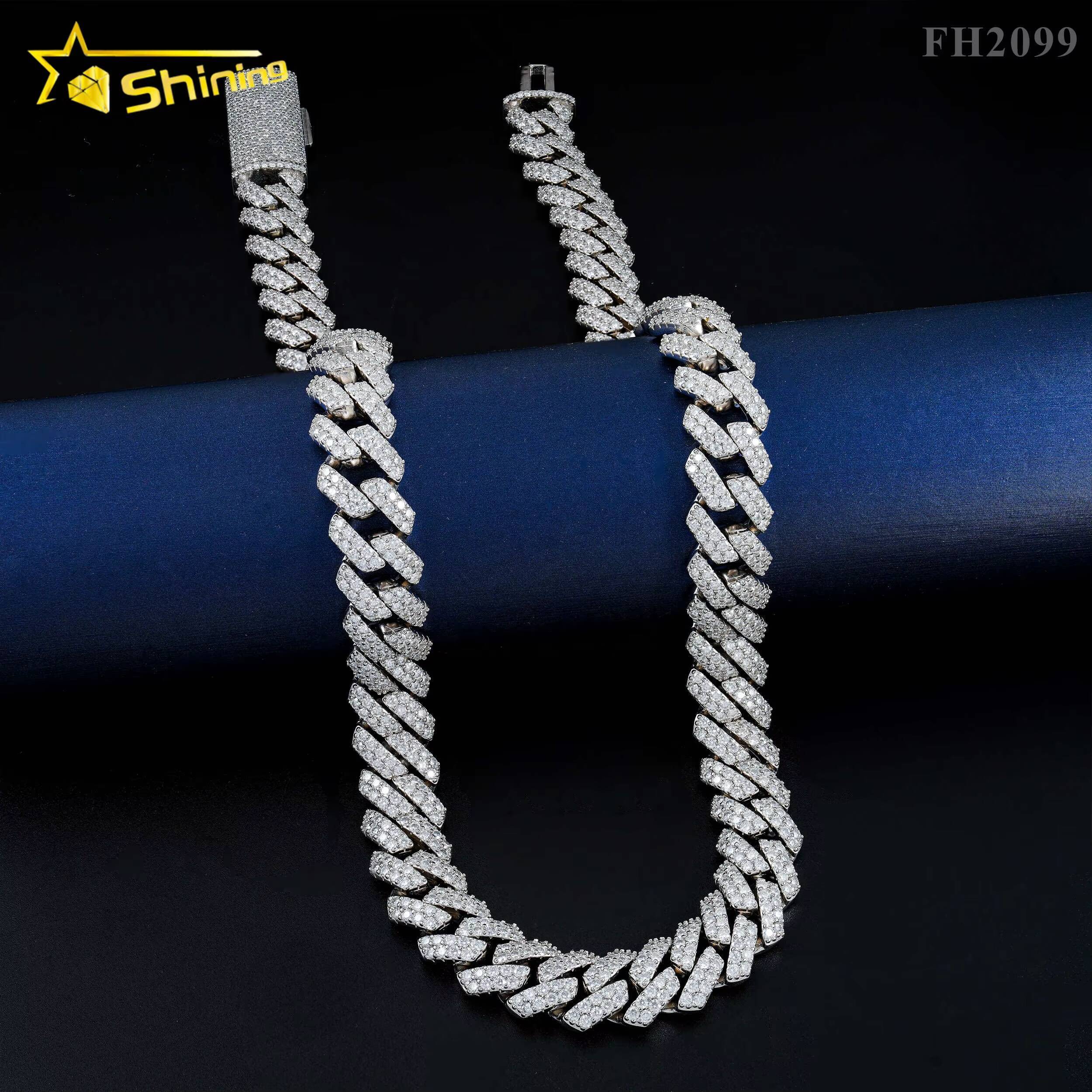 Iced Out Necklace 925 Sterling Silver 15MM Wide GRA Certificate Moissanite Hip Hop Jewelry Miami Cuban Link Chain