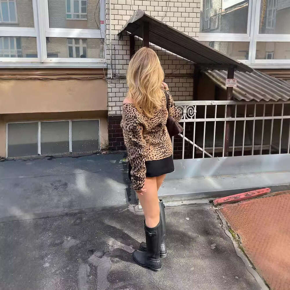 American V-Neck Casual Charm Leopard Print Soft Mohair Knitted Cardigan Hot Girl Autumn Winter Sweater Coat For Women B5