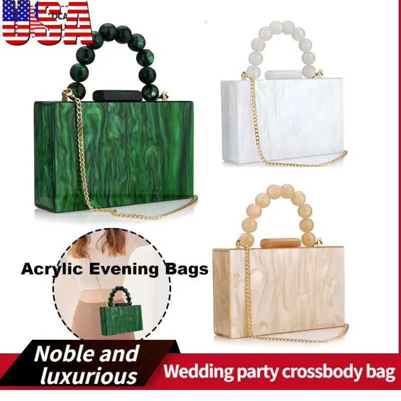 Wedding party crossbody bag pearl marble dark green acrylic PVC evening bag womens wallet and handbag beach flap Z250718