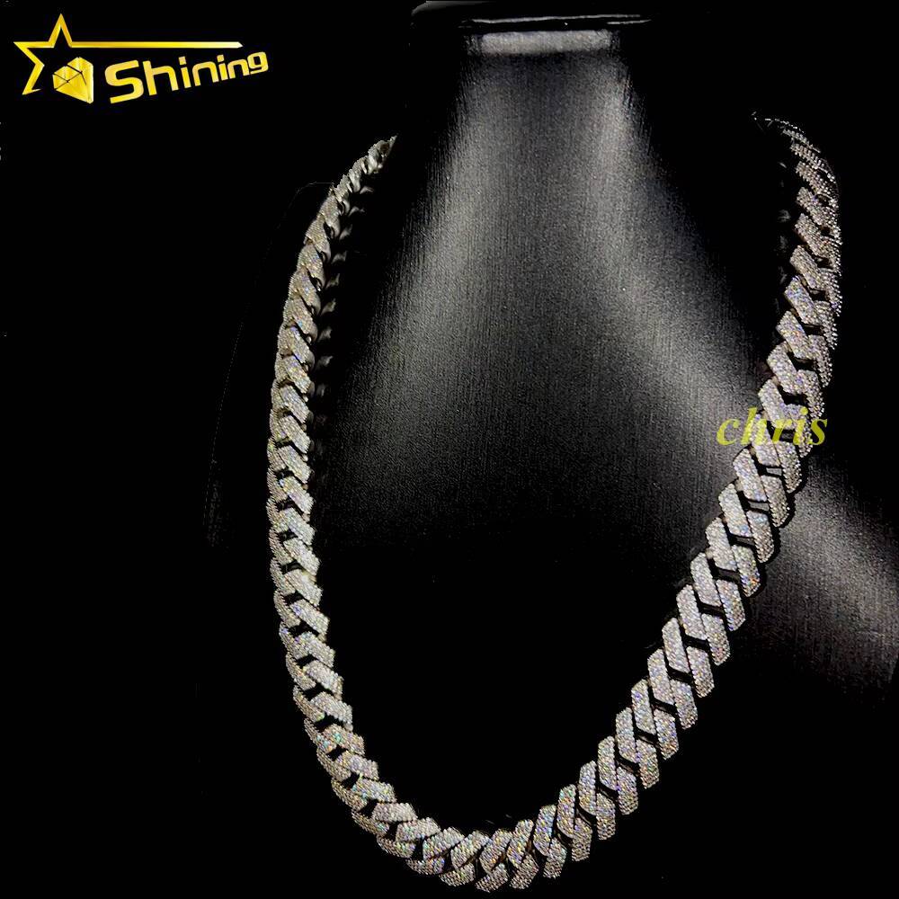 15mm 2rows Vvs Moissnaite Iced Out Hip Hop Jewelry Hot Sale Dropshipping S925 Moissanite Cuban Chain