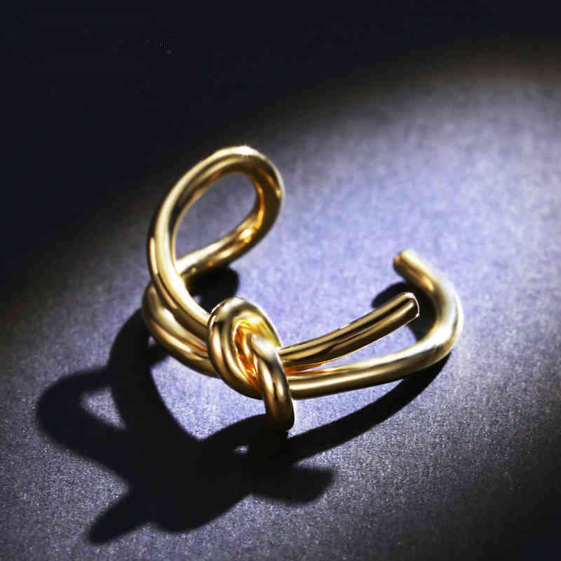 New Korean and Japanese Trend Double Layer Knotted Open Personality Simple Knot Design Gold Plated Ring Niche Jewelry