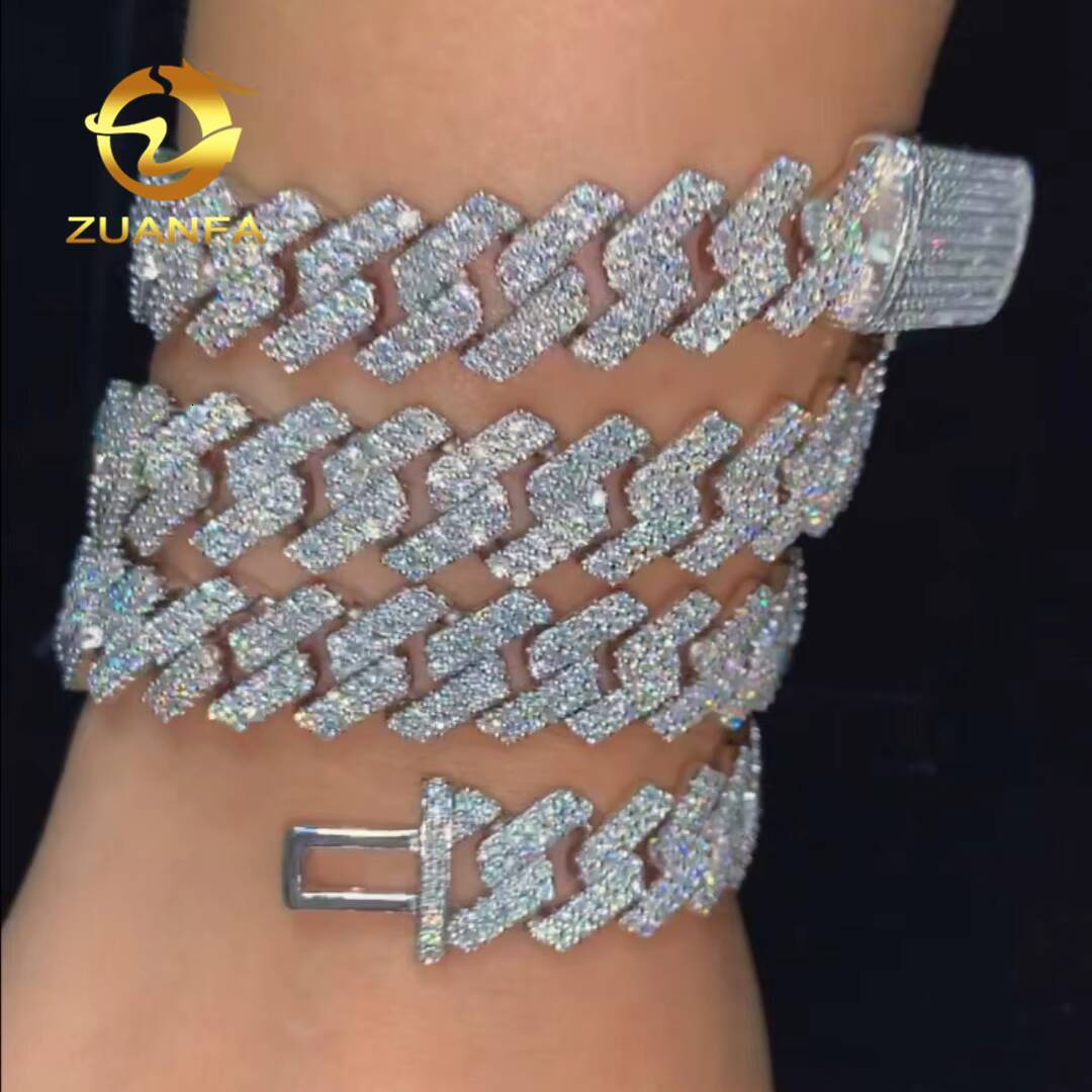 Classic Style 13mm Cuban Links Moissanite Chain Cuban Chain 2 Row Prong Chain Pass Diamond Tester