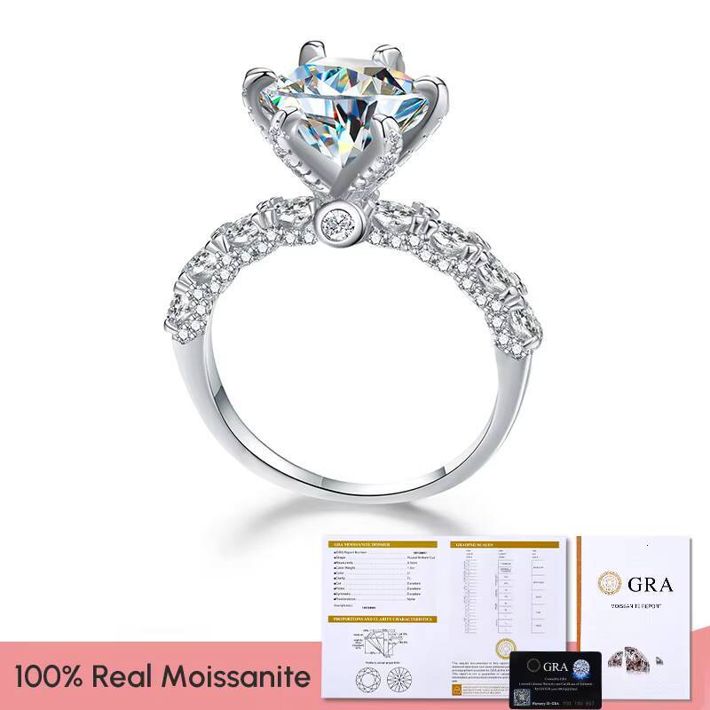 Wholesale GRA Moissanite Ring Sterling SilverJewelry Unique 1 2 3 5 Ct Round Shape Diamond 925 Sterling Silver Ring for Women