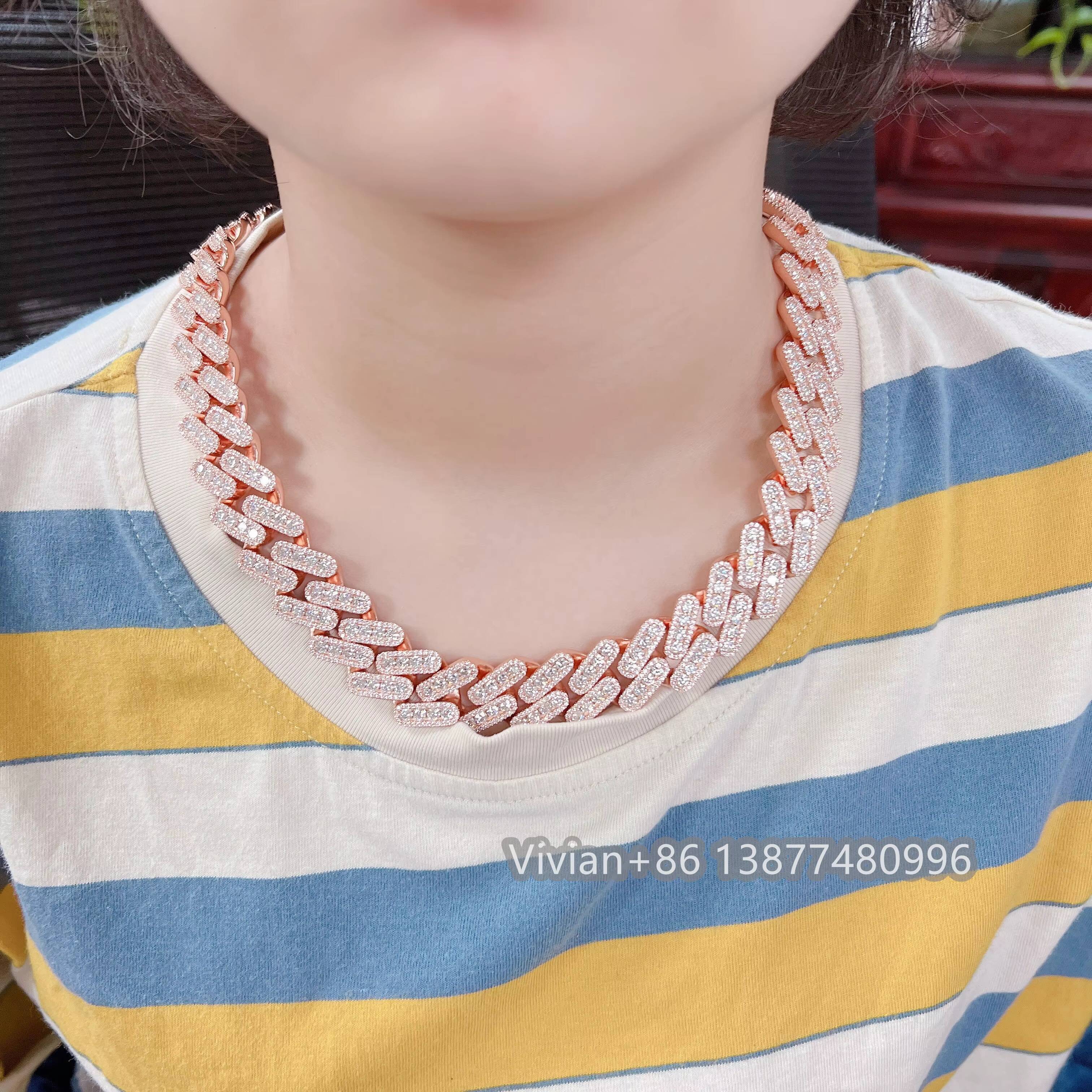 12mm 15mm 18mm Sterling Silver Miami Cuban Link Chain Necklace VVS Moissanite Hip Hop Jewelry Necklace