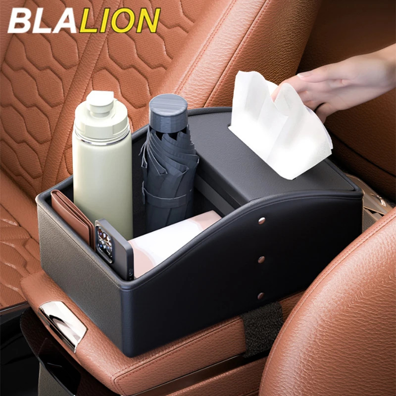 BLALION Car Center Armrest Organizer Leather Storage Box Tissue Box Multifunctional Water Cup Holder Auto Interior Accessories 250715