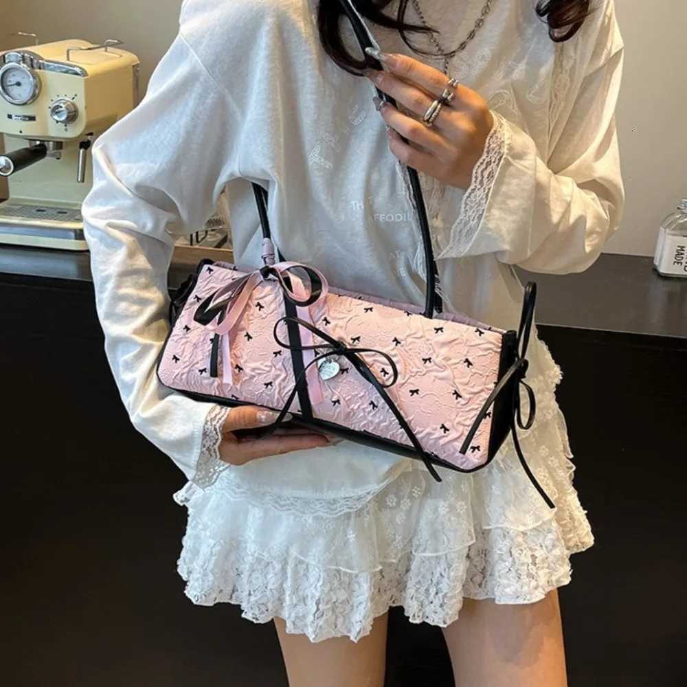 5 French Bow Ribbon Shoulder Bag Sweet Y2K French Stick Underarm Bag Zipper Commuting Armpit Bag Female XJ250718