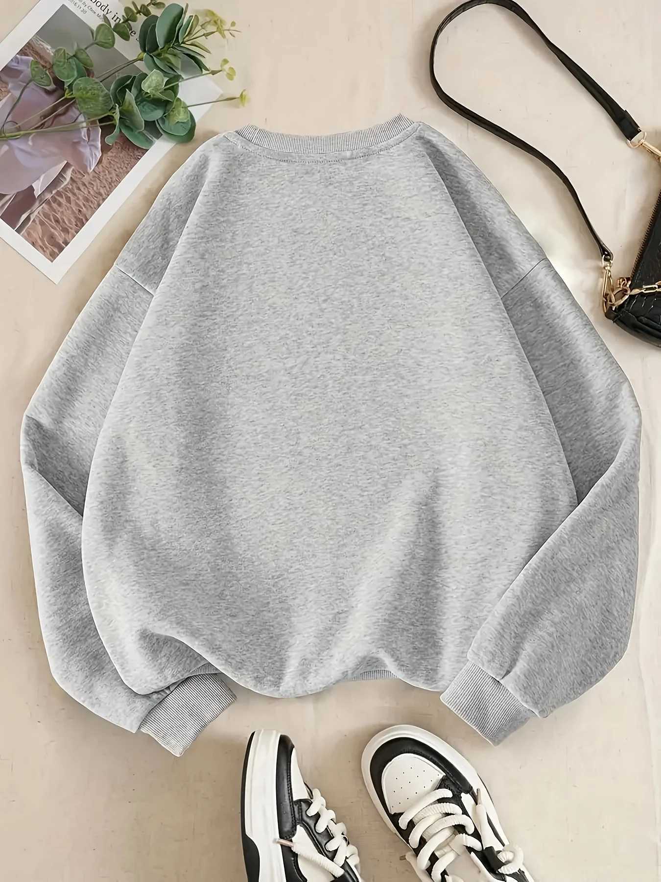 Womens Autumn and Winter Fashion Casual Sports Loose Los Angeles Print FCE Warm Long Sweat Pocket Hooded SweatshirtXJ250717