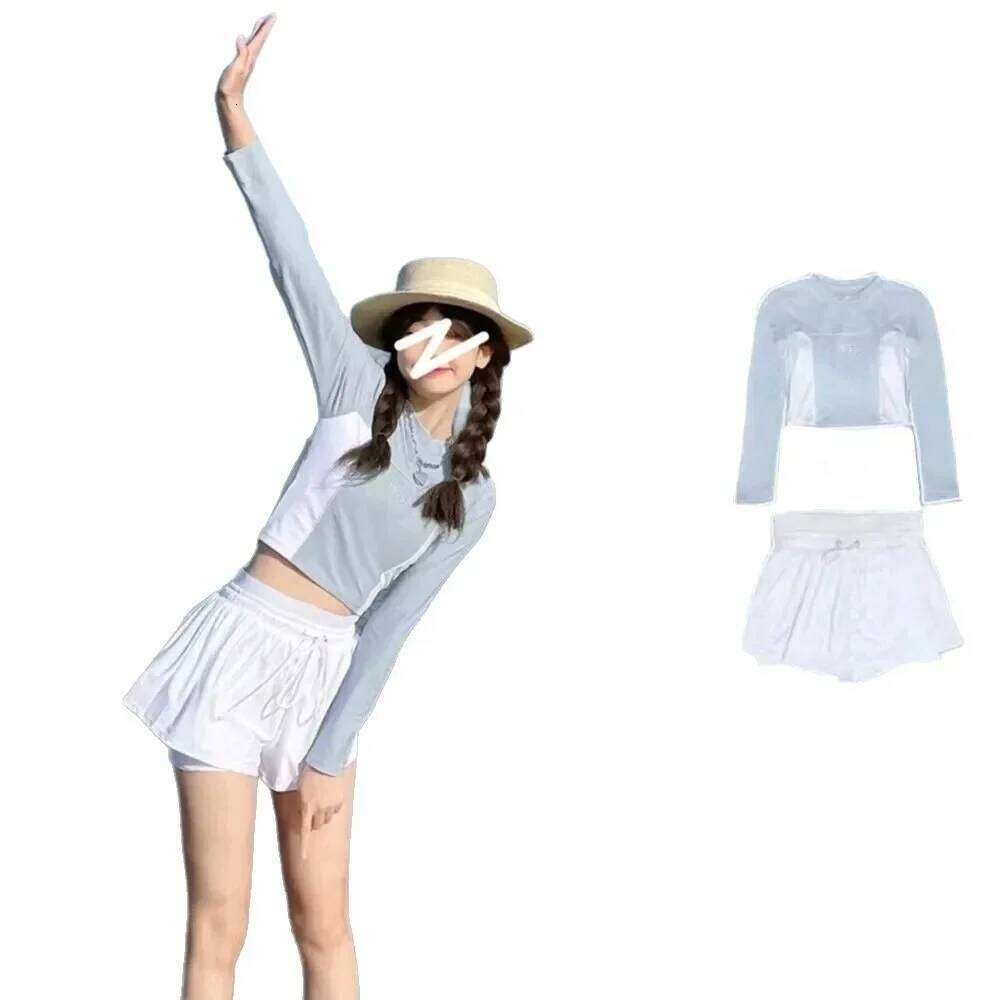 Conservative Sexy Women's Swimsuit Two-Piece Set Thermal Spring Bathing Student Sports Swimwear Belly Covering Slimming Design