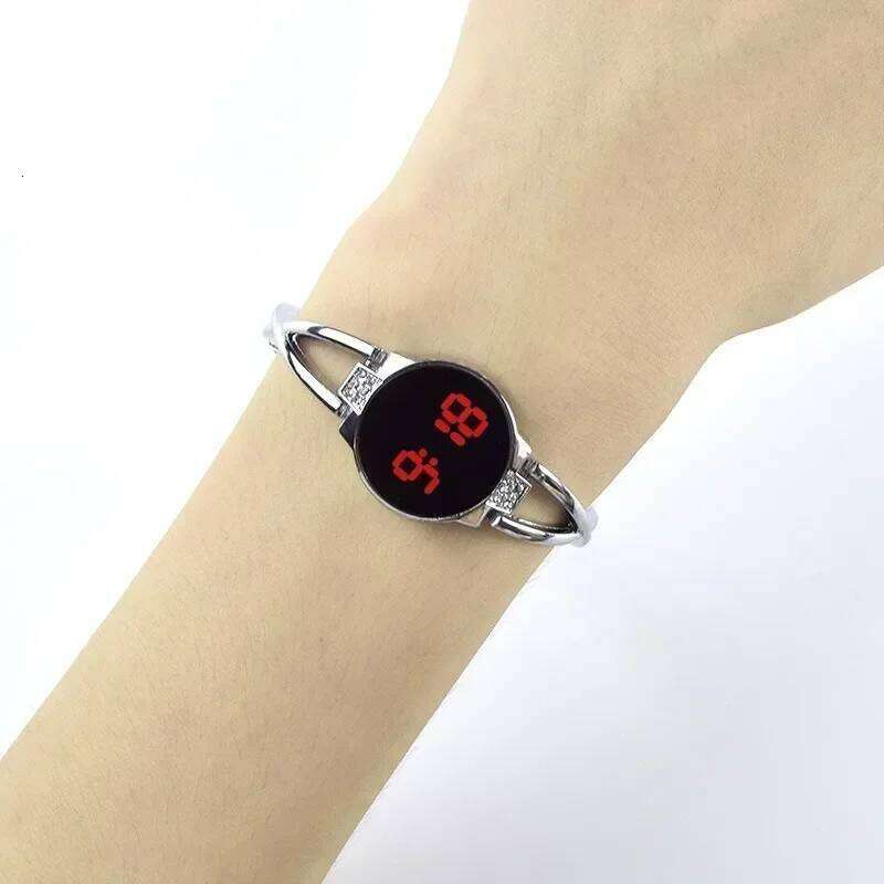 free shipping LED Fashion for Women Touch Screen Time Steel Band Electronic Student Ladies Bracelet Watch Simple Style Watches free
