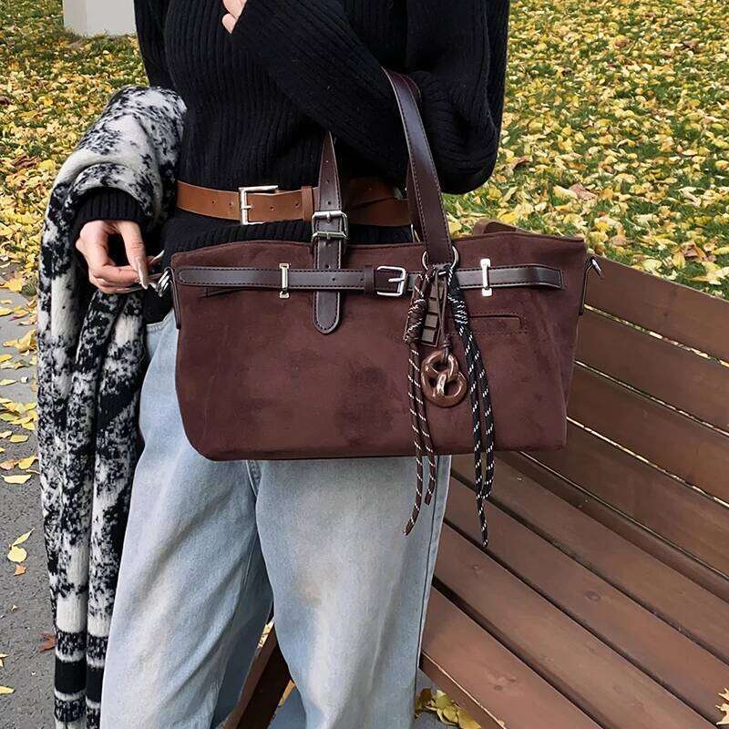Designer Bag Belt Buckle Design Top-Handle Bags For Women Soft Suede Large Capacity Shoulder Cross Body Bag 2024 Winter New Designer Handbags