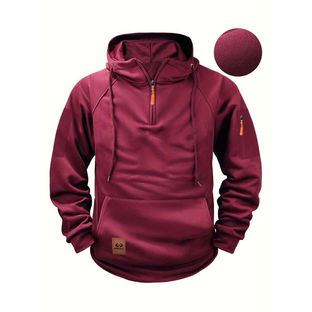 Spring Autumn Men's Hoodie With Arm Zippers Multiple Pockets Pullover Sports Casual Sweatshirt B5