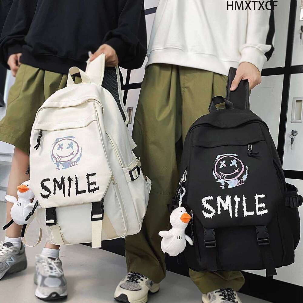 Pocket Front Backpack Preppy Style Solid Color Nylon Bookbag Kawaii Large Capacity Double Handle School Bag