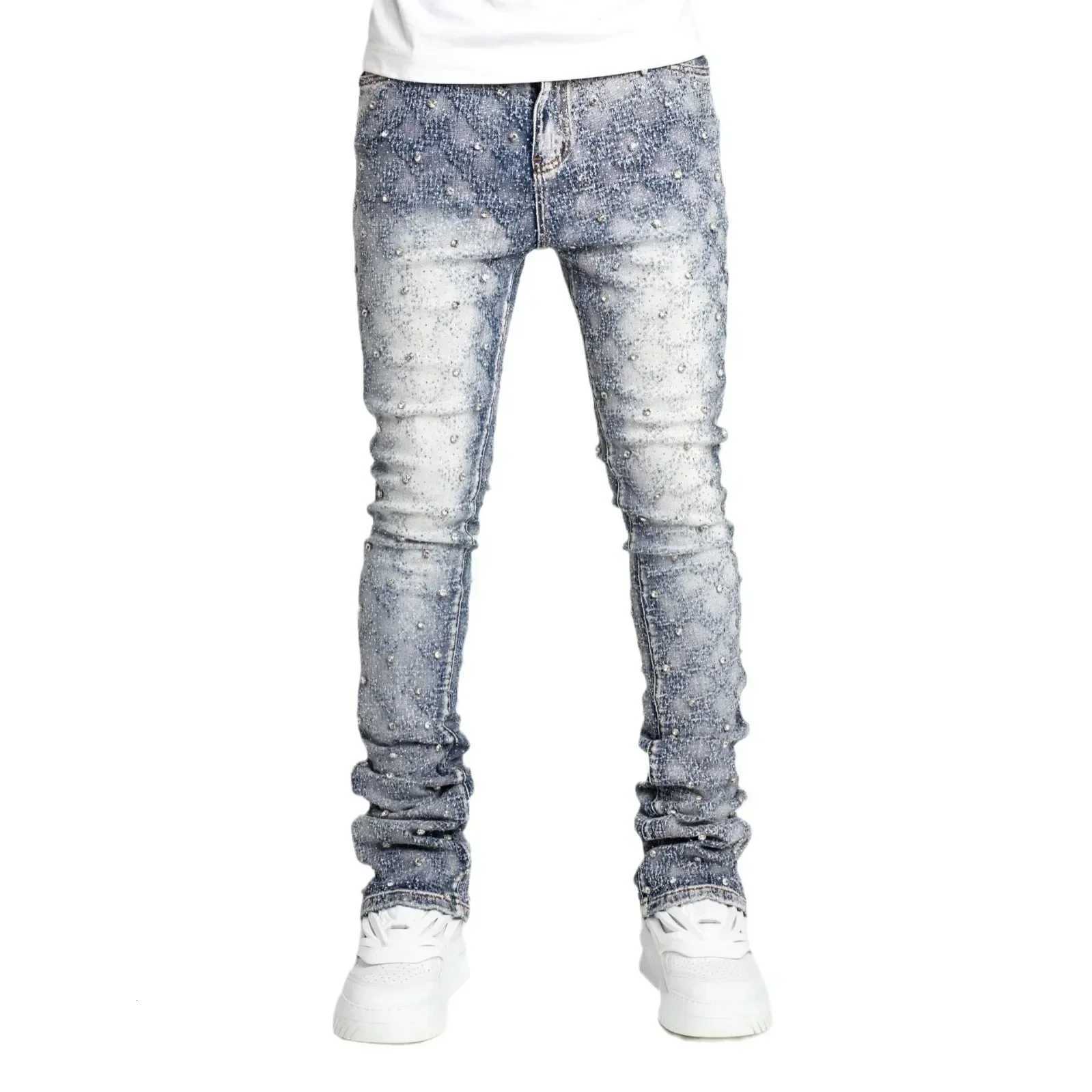 Mens Jeans Fashion Straight Stretch Pearl Denim Laminated Pants for Men X2507181