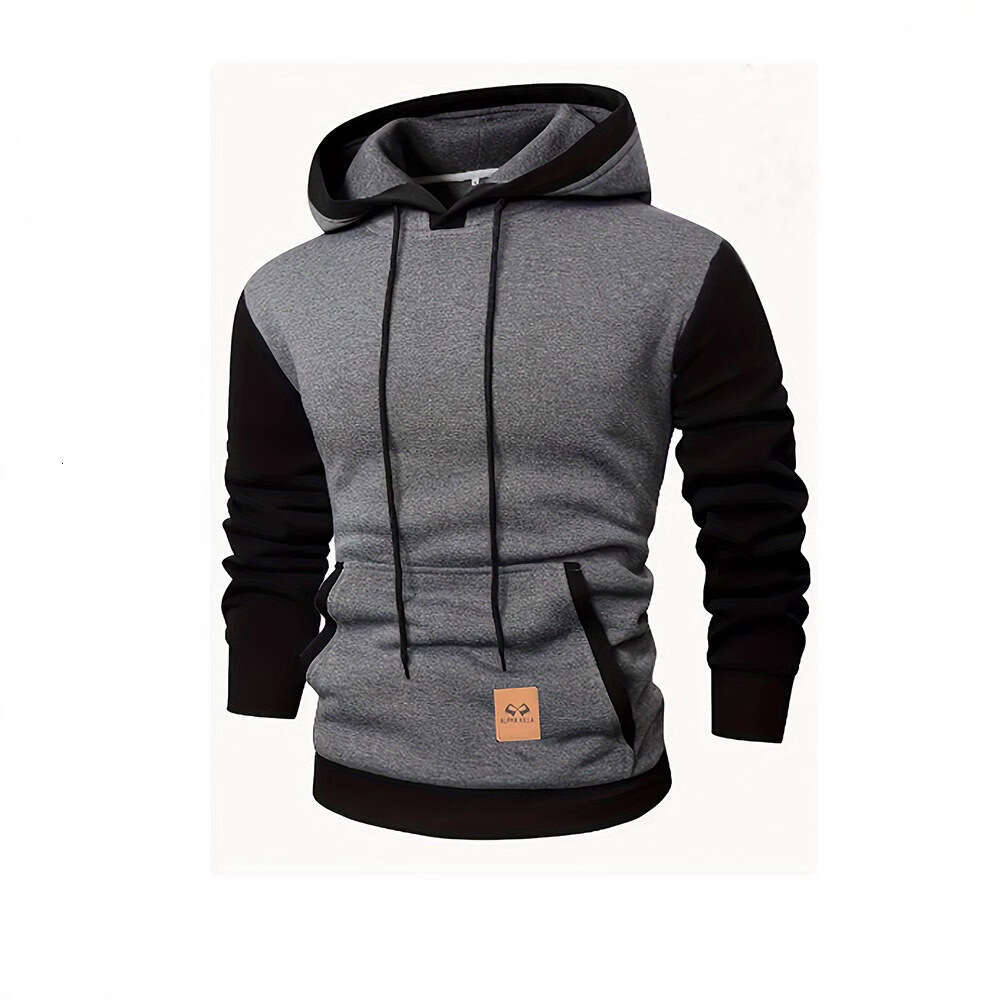 Spring And Autumn Men's Color Block Pullover Hoodie Patchwork Fashion Fleece Casual Sportswear B5