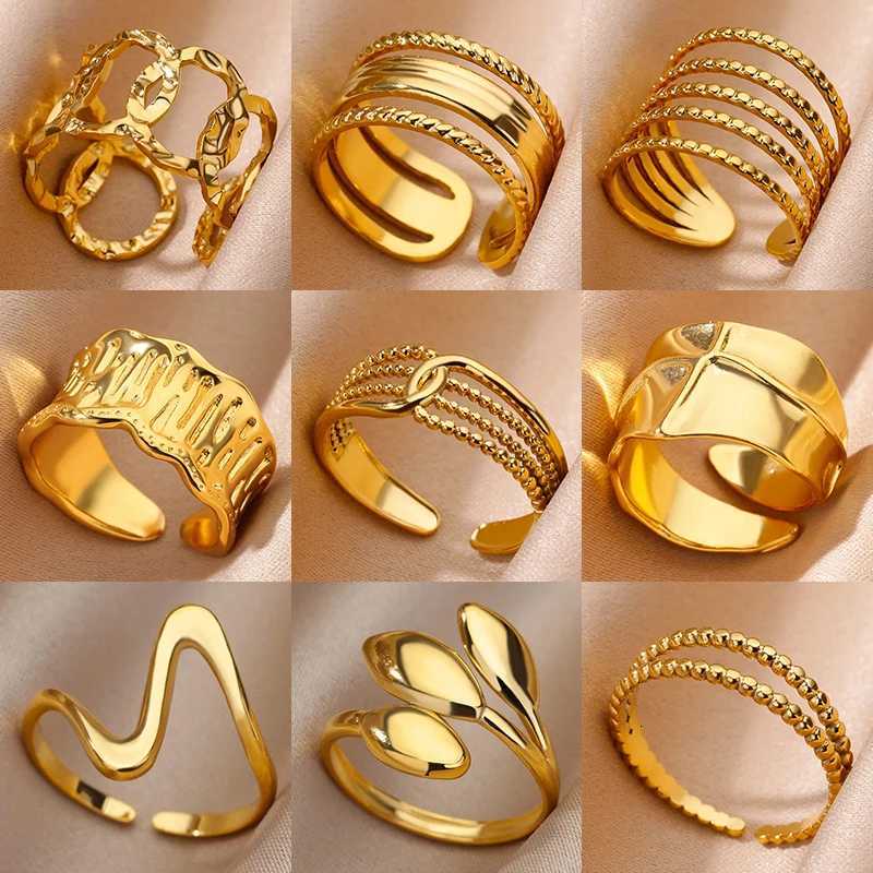 Stainless Steel Rings for Women Gold Color Geometric Multi Layer Opening Finger Ring New Fashion Wedding Party Jewelry Gift X250718