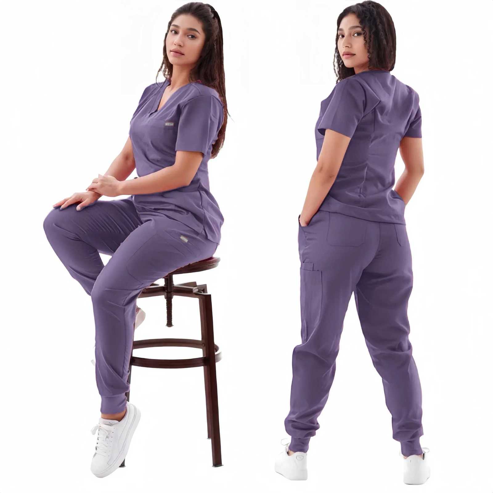 Multicolour Jogger Suit Nurse Scrubs Set Medical Clinical Clothes Doctor Nursing Uniforms Short Sleeve V-neck Tops Pocket Pants Z250718