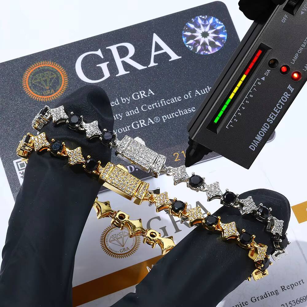 European and American Custom Jewelry S925 Silver Moissanite Cross Star Tennis Chain Hip Hop Mens Bracelet